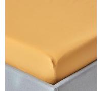 HOMESCAPES Crisp & Cool 200 TC Egyptian Cotton Percale Fitted Sheet - 46 cm Extra Deep - Mustard Yellow - Single