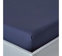 HOMESCAPES Navy Blue Extra Deep Fitted Sheet (18”) Double 200 TC 400 Thread Count Equivalent Pure Egyptian Cotton Bed Sheet with Fully Elasticated Skirt