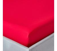 HOMESCAPES Crisp & Cool 200 TC Egyptian Cotton Percale Fitted Sheet - 46 cm Extra Deep - Red - Double
