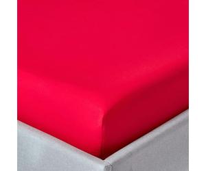 HOMESCAPES Crisp & Cool 200 TC Egyptian Cotton Percale Fitted Sheet - 46 cm Extra Deep - Red - Double