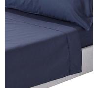 HOMESCAPES Crisp & Cool 200 TC Egyptian Cotton Percale Flat Sheet - Navy Blue - King