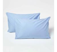 HOMESCAPES Blue Kid’s Pillowcases 60 x 40 cm 2 Pack 100% Egyptian Cotton Percale Soft Hypoallergenic Children’s Pillow Cases with Envelope Close Breathable Easy Care 200 TC 400 Thread Count Equiv