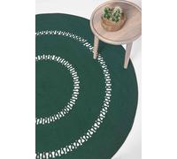 HOMESCAPES Dark Green Crochet Rug Handwoven Cotton Braided Mat Reversible 70 cm Round Rug for Living Room & Bedroom