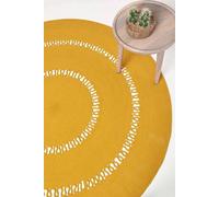 HOMESCAPES Mustard Yellow Crochet Rug Handwoven Cotton Braided Mat Reversible 120 cm Round Rug for Living Room & Bedroom