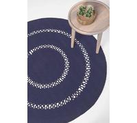 HOMESCAPES Navy Blue Crochet Rug Handwoven Cotton Braided Mat Reversible 90 cm Round Rug for Living Room & Bedroom