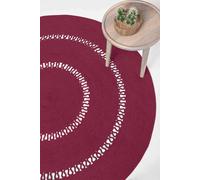 HOMESCAPES Plum Crochet Rug Handwoven Cotton Braided Mat Reversible 90 cm Round Rug for Living Room & Bedroom