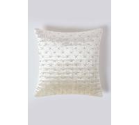 HOMESCAPES Cream 55 x 55 cm Large Crushed Velvet Cushion Cover with Embroidered Design Super Soft Off-White Luxury Decorative Square Scatter Cushion Throw Pillow for Sofa or Bed with Zip Closure