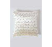 HOMESCAPES Cream Rectangular Crushed Velvet Cushion Cover with Embroidered Design Super Soft Off White Luxury Decorative Scatter Cushion 30 x 50 cm Throw Pillow for Sofa or Bed with Zip Closure