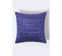 HOMESCAPES Navy Blue 55 x 55cm Large Crushed Velvet Cushion Cover with Embroidered Design Super Soft Dark Blue Decorative Square Scatter Cushion Throw Pillow for Sofa or Bed with Zip Closure
