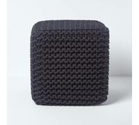 Homescapes Cube Cotton Knitted Pouffe Footstool In Black Black One Size