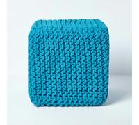 (Teal Blue) Knitted Cotton Cube Footstool 35 x 35 x 35 cm