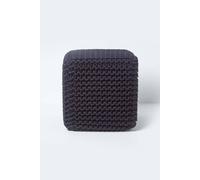 Homescapes Black Cube Cotton Knitted Pouffe Footstool
