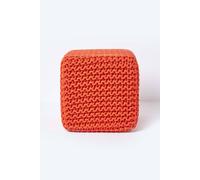 Homescapes Cube Cotton Knitted Pouffe Footstool In Burnt Orange Burnt Orange
