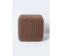 Cube Cotton Knitted Pouffe Footstool Homescapes Chocolate One Size