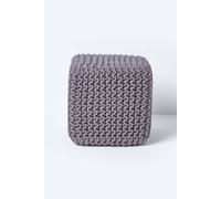 Homescapes Cube Cotton Knitted Pouffe Footstool In Dark Grey Dark Grey