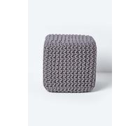 Homescapes Cube Cotton Knitted Pouffe Footstool in Dark Grey Homescapes Dark Grey