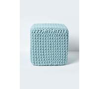 (Duck Egg Blue) Knitted Cotton Cube Footstool 35 x 35 x 35 cm