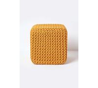 (Mustard) Knitted Cotton Cube Footstool 35 x 35 x 35 cm