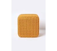 Homescapes Cube Cotton Knitted Pouffe Footstool In Mustard Mustard One Size
