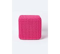 Homescapes Cube Cotton Knitted Pouffe Footstool In Pink Pink
