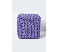 Homescapes Cube Cotton Knitted Pouffe Footstool In Purple Purple One Size