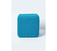 (Teal Blue) Knitted Cotton Cube Footstool 35 x 35 x 35 cm