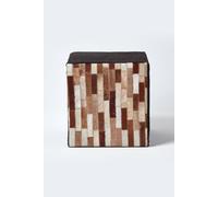 Homescapes Brown and Black Patchwork Cube Pouffe Suede Leather 36 x 36 x 38 cm