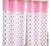 Homescapes Cupcakes Ready Made Eyelet Curtain Pair in Pink | Size: 140 cm width x 183 cm drop Homescapes Pink 140 cm width x 183 cm drop