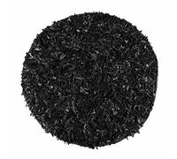 Homescapes Dallas Leather Shaggy Rug in Black | Size: 150 cm diameter Homescapes Black 150 cm diameter