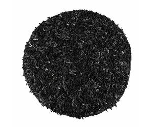 HOMESCAPES - Dallas - Black - 150cm Round - Modern Designer - Real Leather Cuts - Shaggy Rug