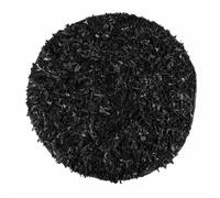 HOMESCAPES Dallas Leather Shaggy Rug - Black - 150 cm Round