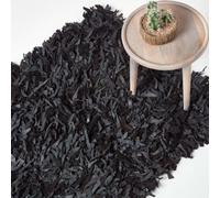 Homescapes Dallas Leather Shaggy Rug Black, 150 X 240 Cm
