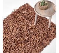 Homescapes Dallas Leather Shaggy Rug in Brown | Size: 90 cm x 150 cm Homescapes Brown 90 cm x 150 cm
