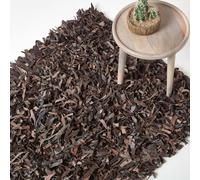 HOMESCAPES Dallas Leather Shaggy Rug - Chocolate - 120 x 180 cm