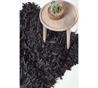 Dallas Leather Shaggy Rug Homescapes Black 150cm x 240cm