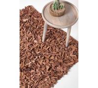 Homescapes Dallas Leather Shaggy Rug In Brown Brown 150cm diameter