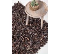 Homescapes Dallas Leather Shaggy Rug Chocolate, 150 Cm Round