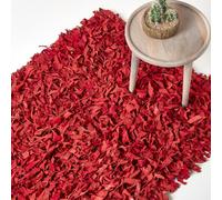 HOMESCAPES Dallas Leather Shaggy Rug - Red - 120 x 180 cm