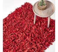Homescapes Dallas Leather Shaggy Rug in Red | Size: 150 cm x 240 cm Homescapes Red 150 cm x 240 cm