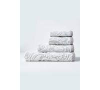 HOMESCAPES Luxury Beige Bath Towel 100% Turkish Cotton Patterned Large Towel Super Soft & Absorbent Extra Thick 600GSM Ringspun Light Brown Towel For Bathroom with Damask Pattern