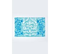 HOMESCAPES Damask Bathmat, Blue, 50 x 80 cm, 1400 GSM rug in 100% Cotton, Non Slip Spray Back, Washable at Home