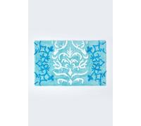 HOMESCAPES Damask Bathmat, Blue, 50 x 80 cm, 1400 GSM rug in 100% Cotton, Non Slip Spray Back, Washable at Home