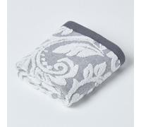 Homescapes Damask Turkish Cotton 600 Gsm Guest Towel, Silver