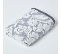 HOMESCAPES Luxury Silver Grey Hand Towel 100% Turkish Cotton Patterned Small Towel Super Soft & Absorbent Extra Thick 600GSM Ringspun Light Grey Towel For Bathroom with Damask Pattern