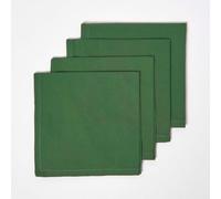 Homescapes Dark Green Cotton Christmas Napkins Set Of 4, Plain Fabric Table Napkins, 45 X 45Cm, Washable & Reusable