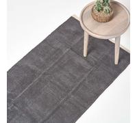 Homescapes Dark Grey 100% Cotton Plain Chenille Rug With Natural Trim, 66 X 200 Cm