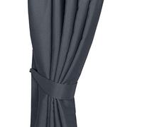HOMESCAPES Dark Grey Curtain Tie Back Pair Herringbone Chevron Textured Retro Geometric Design 2 Tie Backs For Curtain Pair Coordinating with Blackout Thermal Curtains. Free Sample Swatches Available