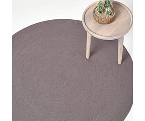 HOMESCAPES Dark Grey Handmade Braided Round Rug For Bedroom & Living Room Reversible Woven Cotton Circular Rug, 120 cm