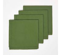 Homescapes Dark Olive Cotton Napkins Set Of 4, Plain Fabric Table Napkins, 45 X 45Cm, Washable & Reusable For Parties, Events