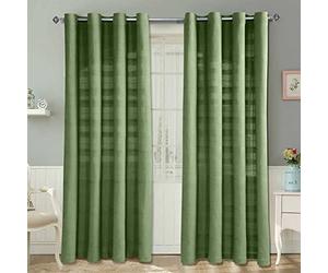 HOMESCAPES Dark Olive Green Rajput Eyelet Curtain Pair 167cm (66") Wide x 228cm (90") Drop 100% Cotton Ring Top Plain Curtains